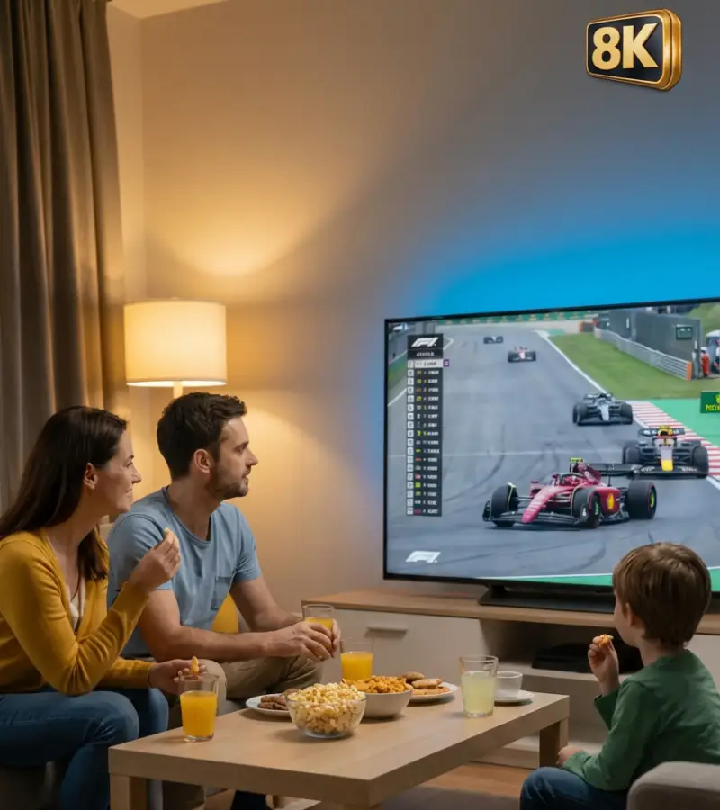 Rodina sleduje motorsport na IPTV Česko pomocí Strong 8K